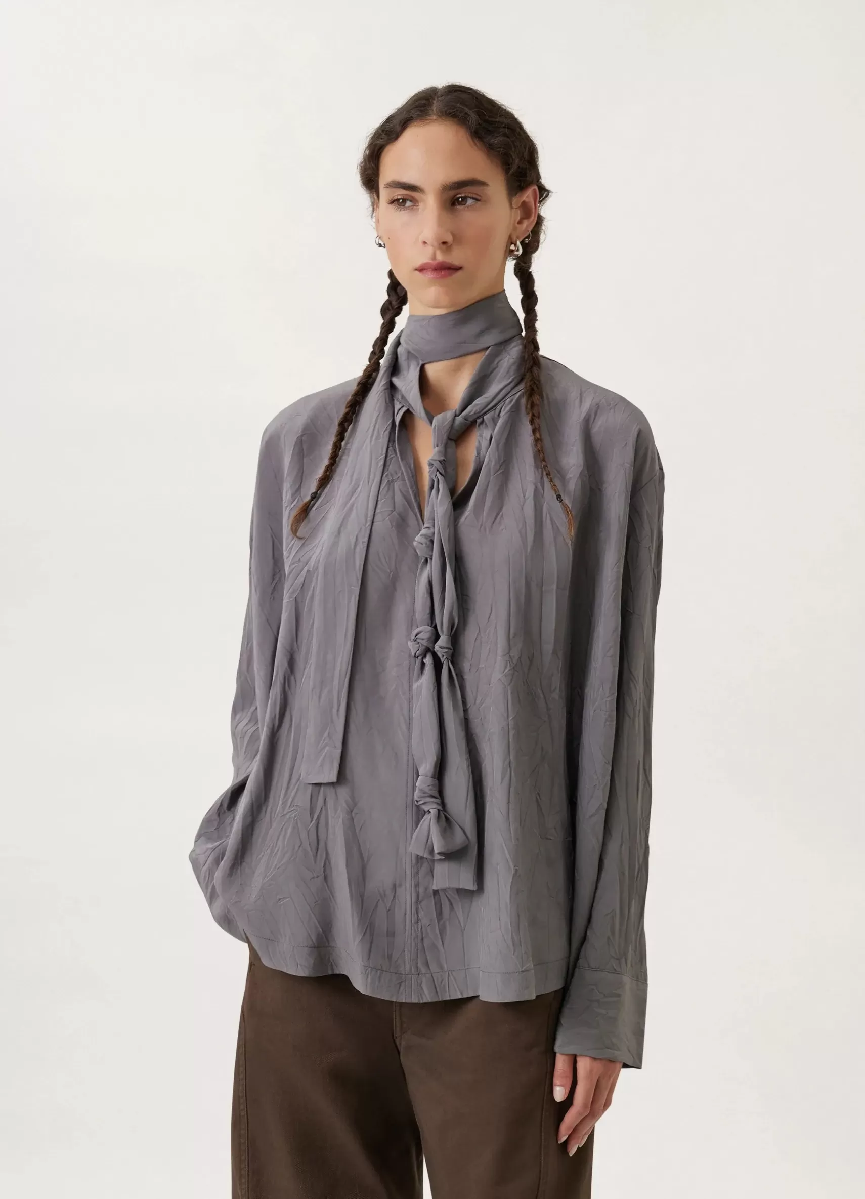 Blouse With Knotted Scarf<LEMAIRE Clearance