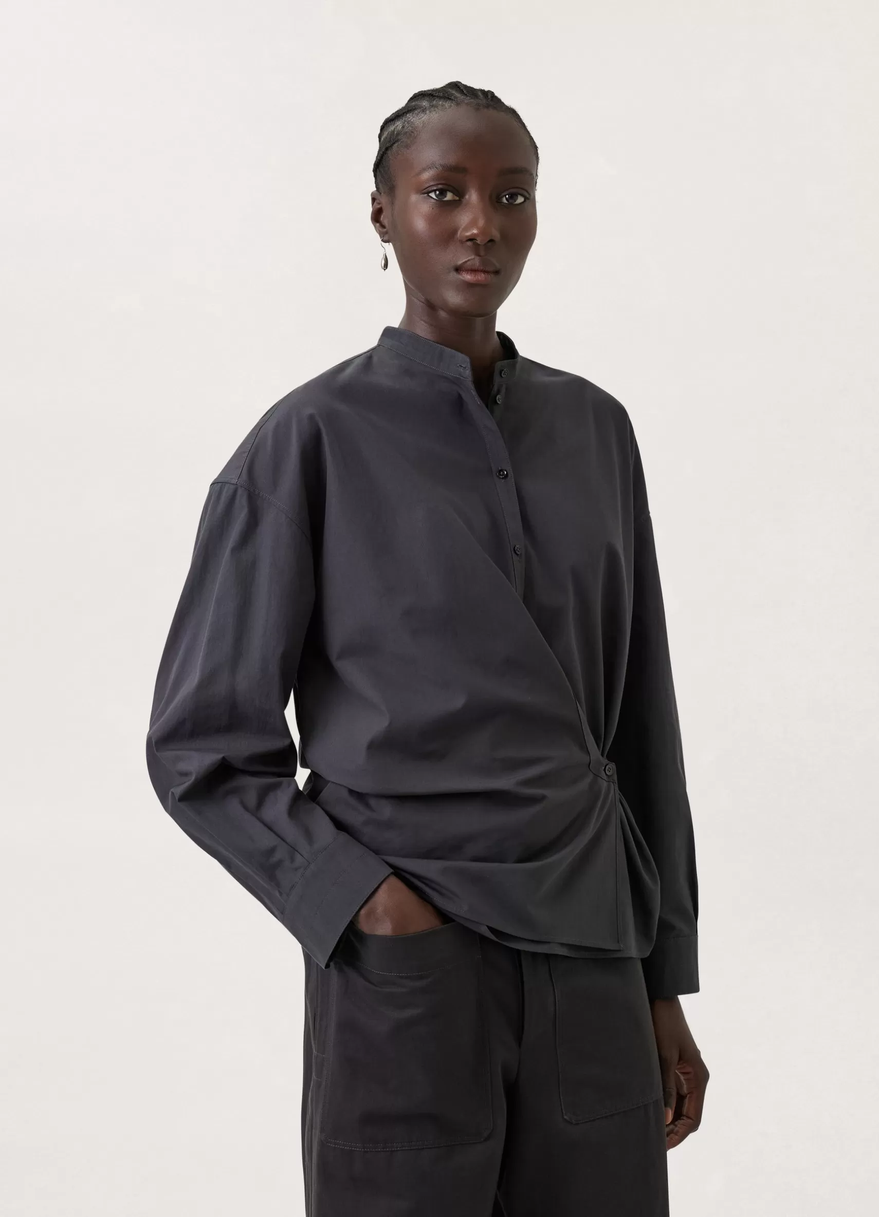Officer Collar Twisted Shirt<LEMAIRE Clearance